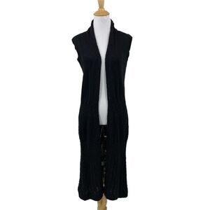 Caslon Cardigan Womens XS Extra Small Black Knit Sleeveless Longline Open Front